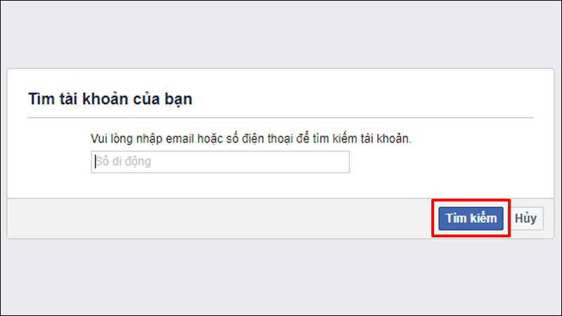 Nhập email hoặc số điện thoại bạn dùng để đăng nhập tài khoản Facebook 